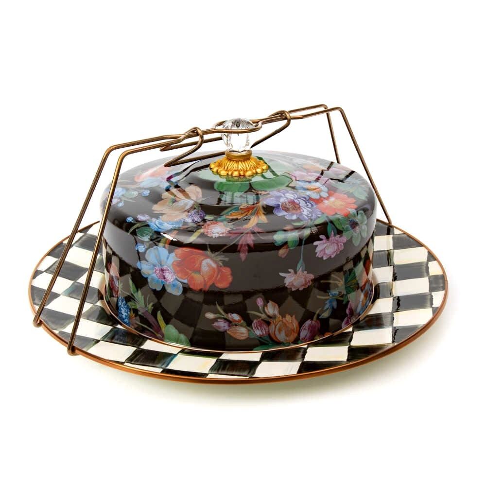 Brand New Mackenzie-Childs Black Flower Market Cake Carrier